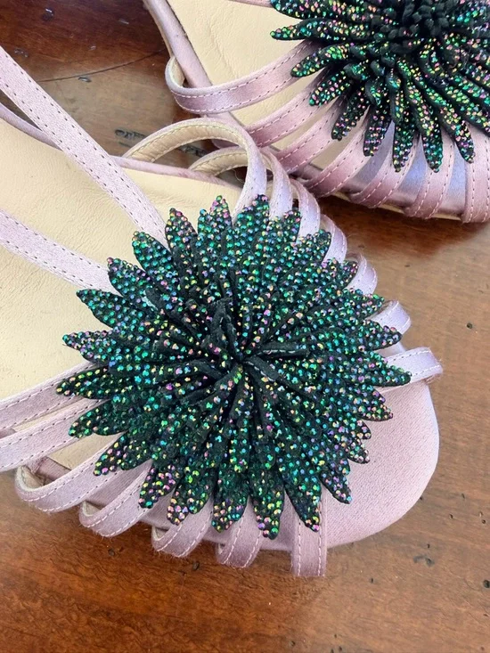 SJP Sarah Jessica Parker - Pink Beaded Floral Slingback Sandals - Picture 8 of 8